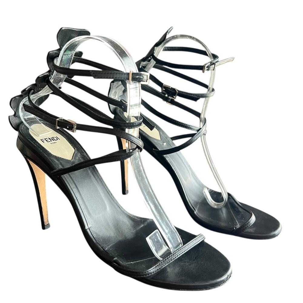 Fendi Women’s Ava Black Leather Crocodile Strappy Sandals Stiletto Heels Size 39 - Picture 6 of 15